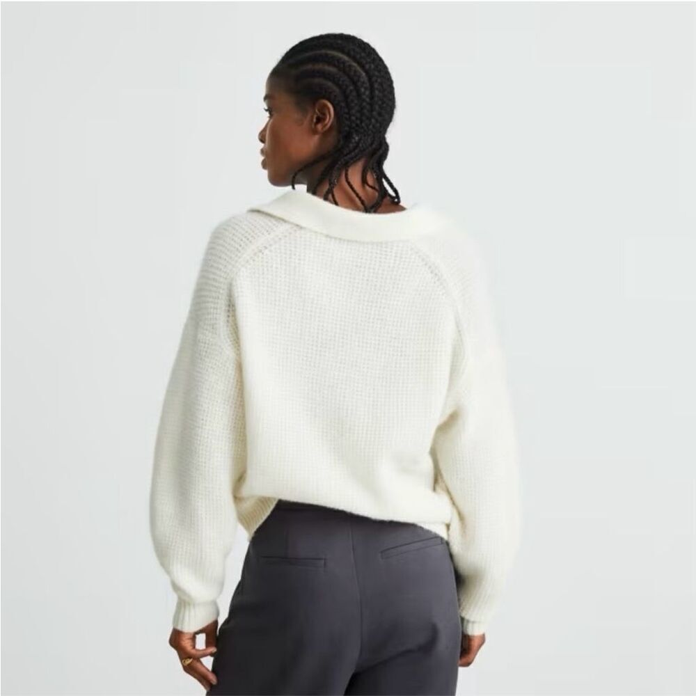 Everlane Alpaca Waffle-Stitch Polo Sweater Ivory Size XXS - Picture 2 of 12